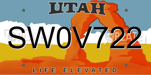 SW0V722 Utah License Plate