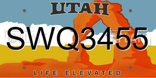 SWQ3455 Utah License Plate
