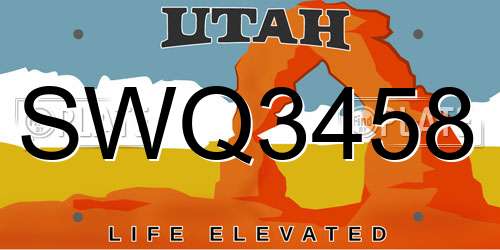SWQ3458 Utah License Plate
