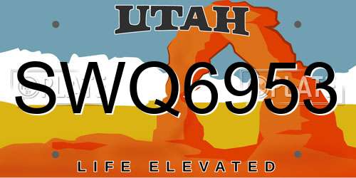 SWQ6953 Utah License Plate
