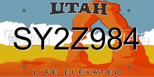 SY2Z984 Utah License Plate