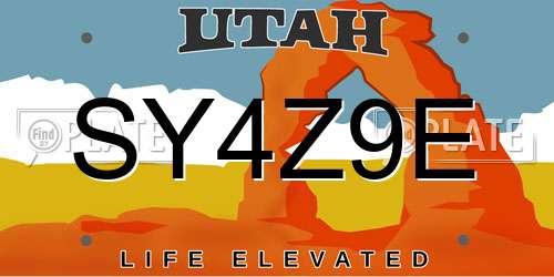 SY4Z9E Utah License Plate