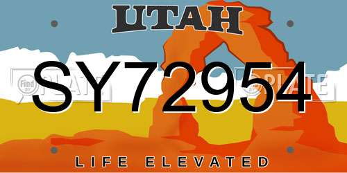 SY72954 Utah License Plate