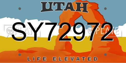 SY72972 Utah License Plate