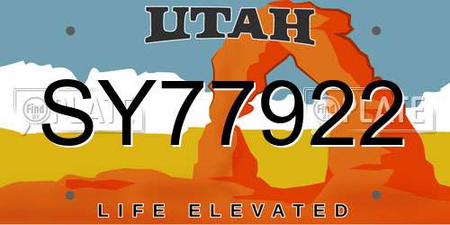SY77922 Utah License Plate