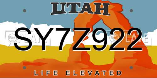 SY7Z922 Utah License Plate