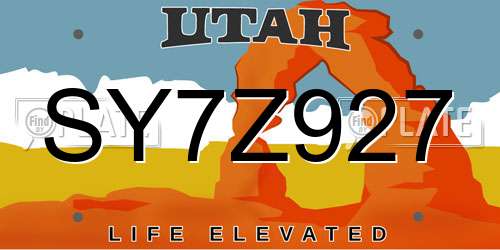 SY7Z927 Utah License Plate