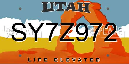 SY7Z972 Utah License Plate