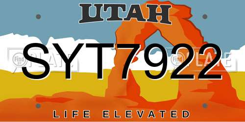 SYT7922 Utah License Plate