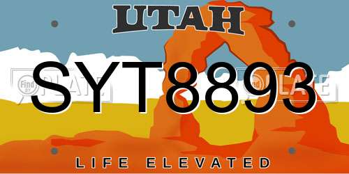 SYT8893 Utah License Plate