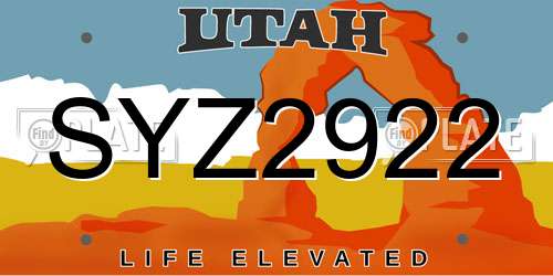SYZ2922 Utah License Plate