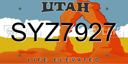 SYZ7927 Utah License Plate