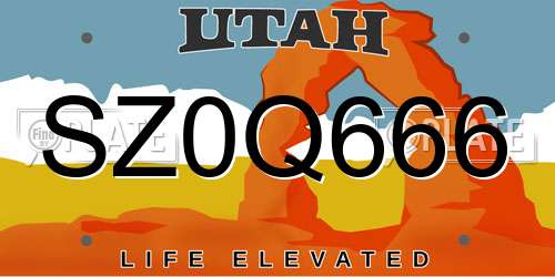 SZ0Q666 Utah License Plate
