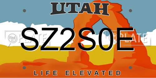 SZ2S0E Utah License Plate