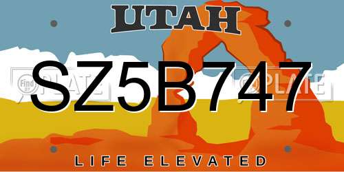 SZ5B747 Utah License Plate