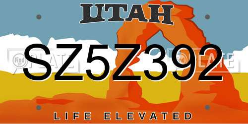 SZ5Z392 Utah License Plate