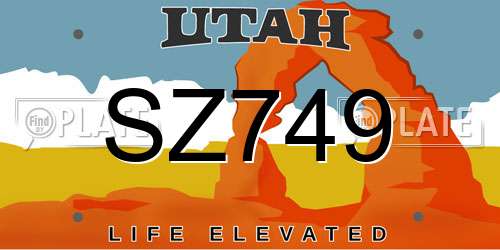 SZ749 Utah License Plate