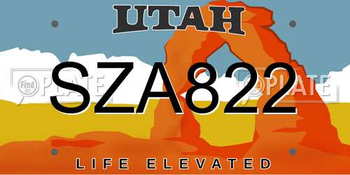 SZA822 Utah License Plate