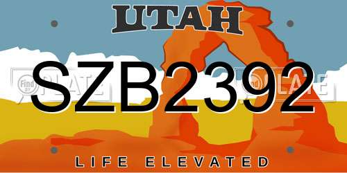 SZB2392 Utah License Plate