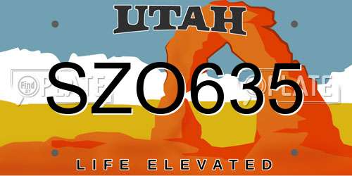 SZO635 Utah License Plate