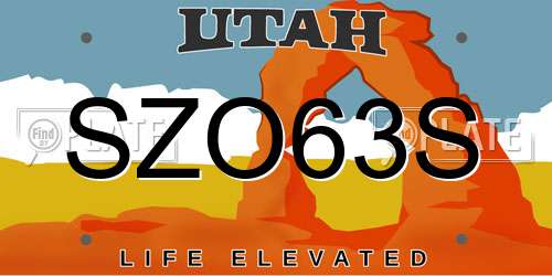 SZO63S Utah License Plate