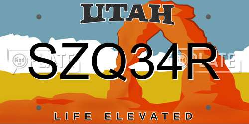 SZQ34R Utah License Plate