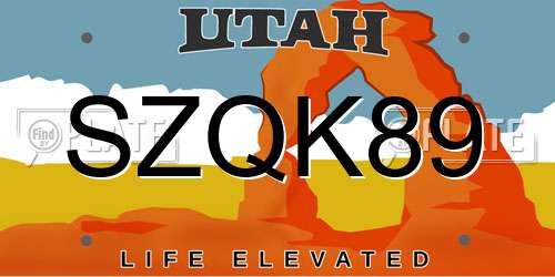 SZQK89 Utah License Plate