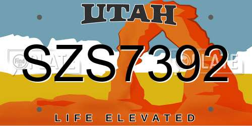 SZS7392 Utah License Plate