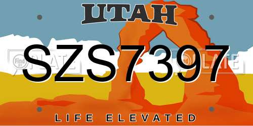 SZS7397 Utah License Plate