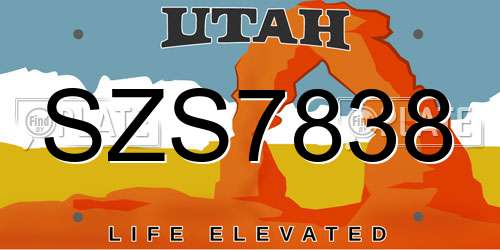 SZS7838 Utah License Plate