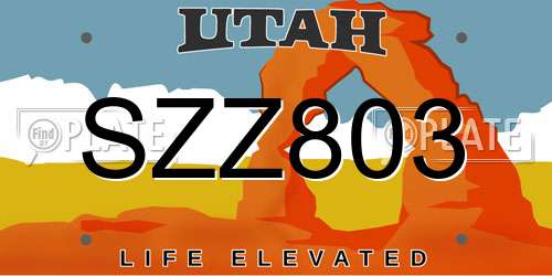 SZZ803 Utah License Plate