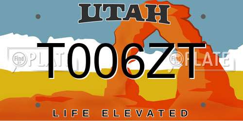 T006ZT Utah License Plate