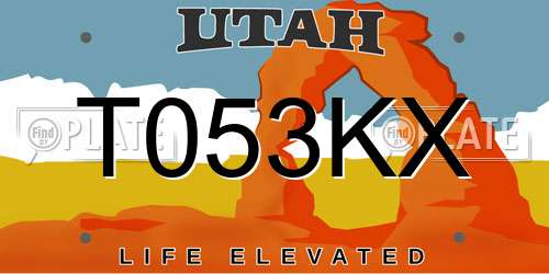 T053KX Utah License Plate