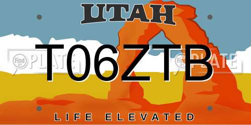 T06ZTB Utah License Plate