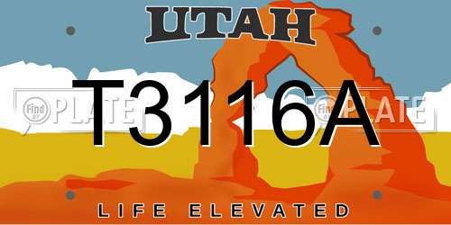 T3116A Utah License Plate