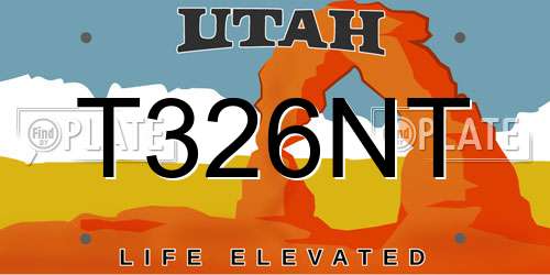 T326NT Utah License Plate