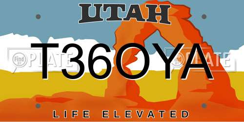 T36OYA Utah License Plate