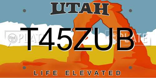 T45ZUB Utah License Plate