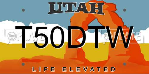 T50DTW Utah License Plate