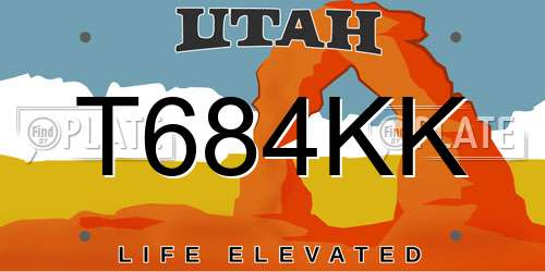 T684KK Utah License Plate