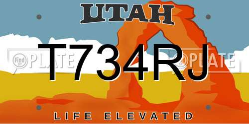 T734RJ Utah License Plate