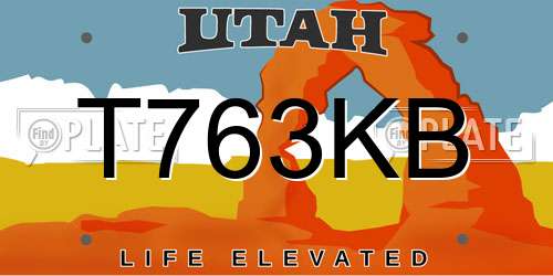 T763KB Utah License Plate