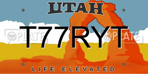 T77RYT Utah License Plate