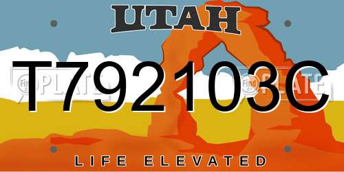 T792103C Utah License Plate