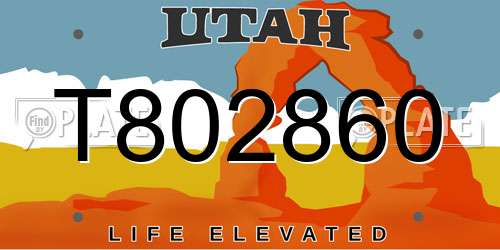 T802860 Utah License Plate
