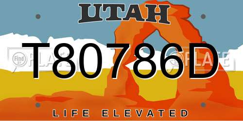 T80786D Utah License Plate
