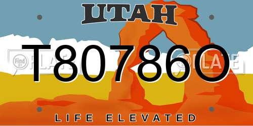 T80786O Utah License Plate