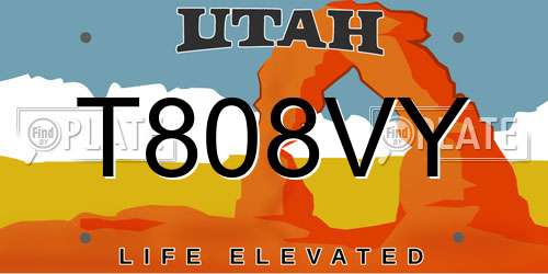 T808VY Utah License Plate