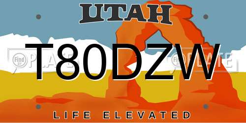 T80DZW Utah License Plate