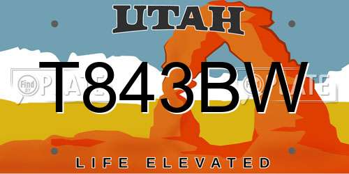 T843BW Utah License Plate
